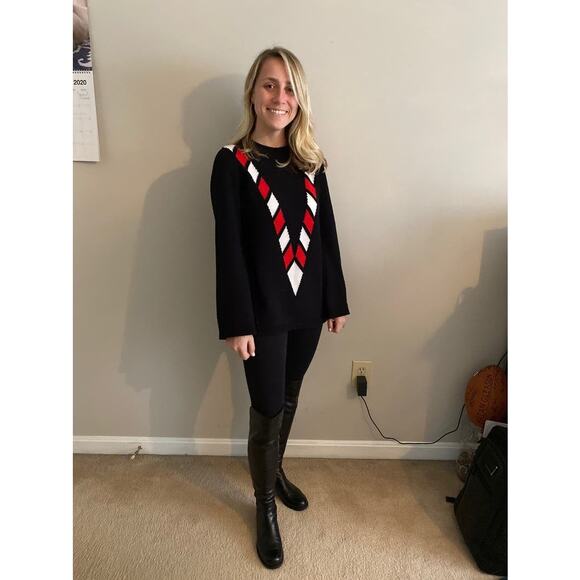 VICTOR GLEMAUD Black Red White Candy Detail Cotton Cashmere V Front Sweater S - Picture 13 of 15